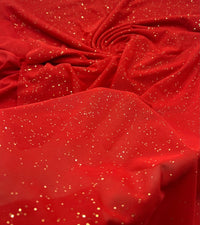Red Gold Glitter Sparkle Mesh Fabric Stretch - T9 Fabrics