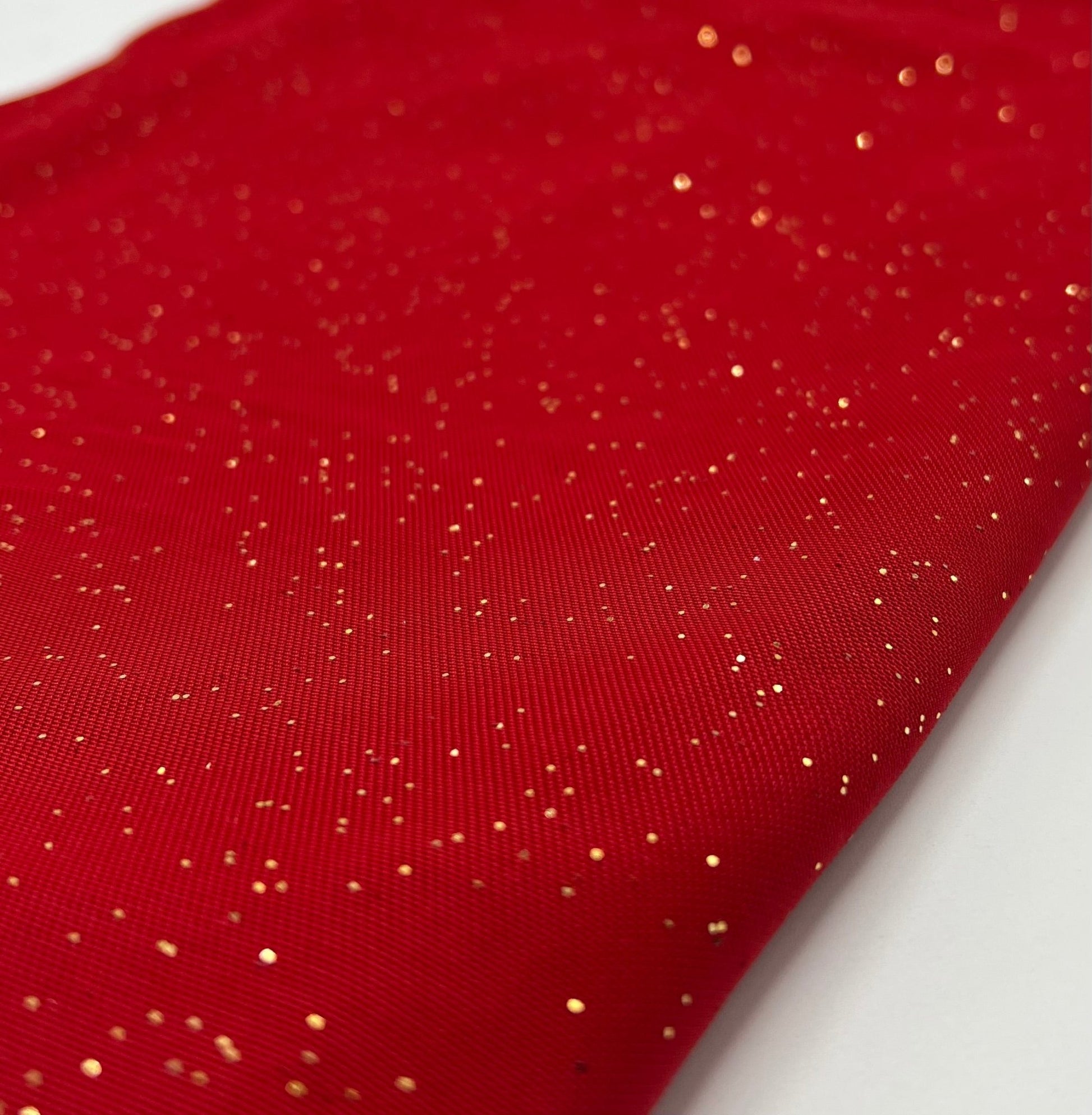 Red Gold Glitter Sparkle Mesh Fabric Stretch - T9 Fabrics