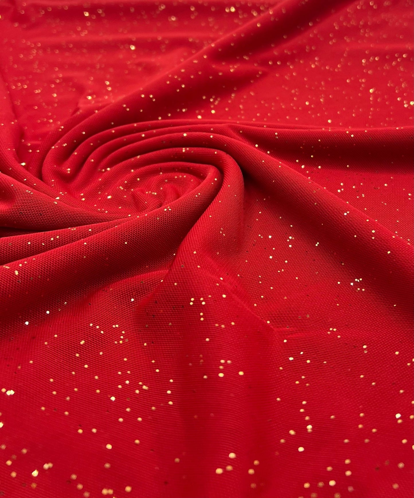 Red Gold Glitter Sparkle Mesh Fabric Stretch - T9 Fabrics
