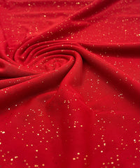 Red Gold Glitter Sparkle Mesh Fabric Stretch - T9 Fabrics