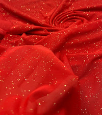 Red Gold Glitter Sparkle Mesh Fabric Stretch - T9 Fabrics