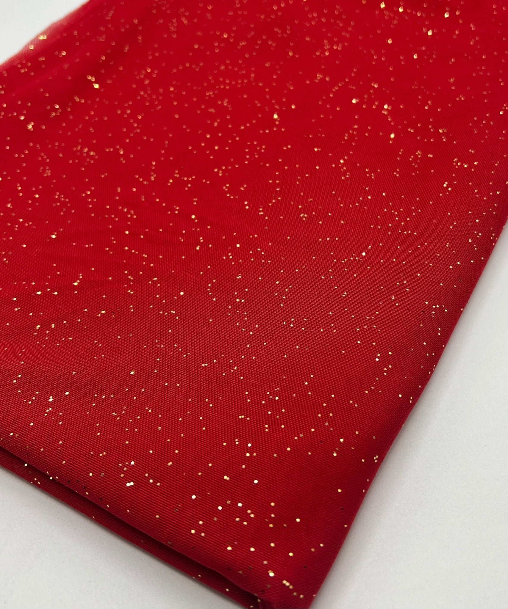 Red Gold Glitter Sparkle Mesh Fabric Stretch - T9 Fabrics