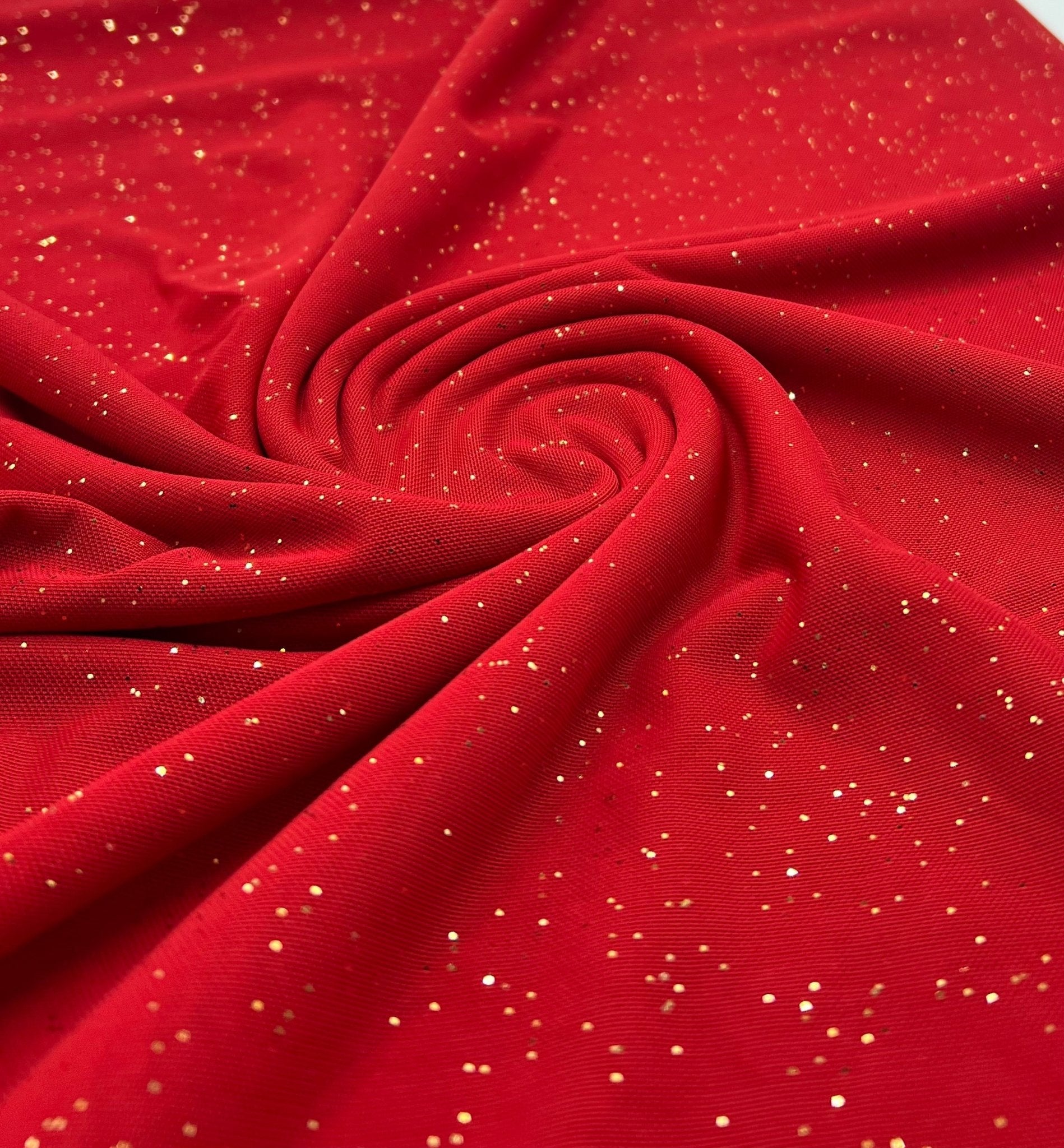 Red Gold Glitter Sparkle Mesh Fabric Stretch - T9 Fabrics