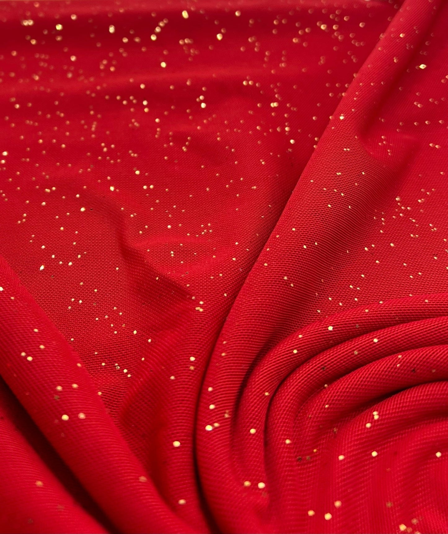 Red Gold Glitter Sparkle Mesh Fabric Stretch - T9 Fabrics