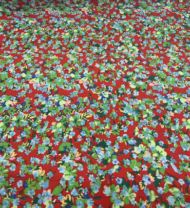 Red Green Floral Lightweight Non Stretch Woven Fabric - T9 Fabrics