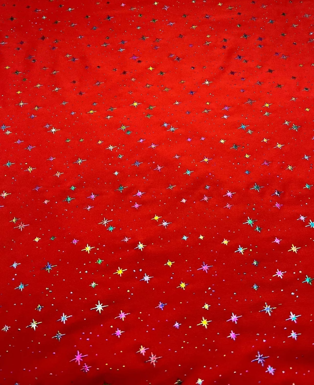 Red Multi Star Soft Spun Poly Stretch Fabric - T9 Fabrics