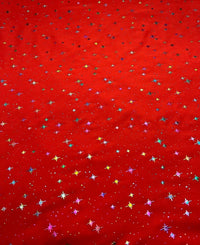 Red Multi Star Soft Spun Poly Stretch Fabric - T9 Fabrics