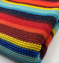 Red Multi Stripe Textured Knitted 2 Way Stretch Fabric - T9 Fabrics