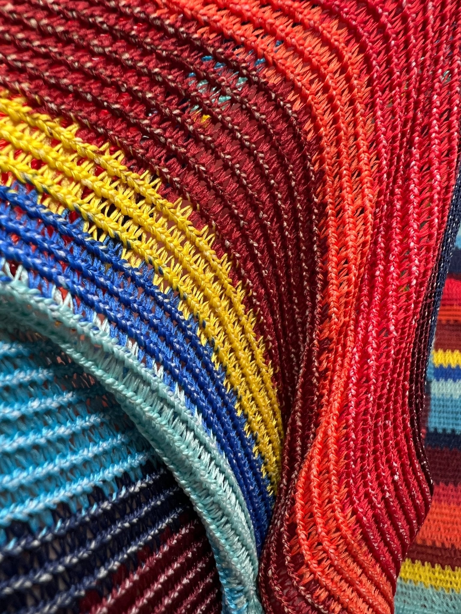 Red Multi Stripe Textured Knitted 2 Way Stretch Fabric - T9 Fabrics