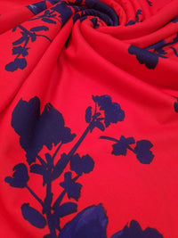 Red & Navy Large Brushstroke floral Print Spun Poly Stretch Fabric - T9 Fabrics