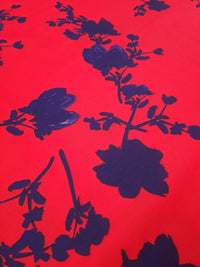 Red & Navy Large Brushstroke floral Print Spun Poly Stretch Fabric - T9 Fabrics