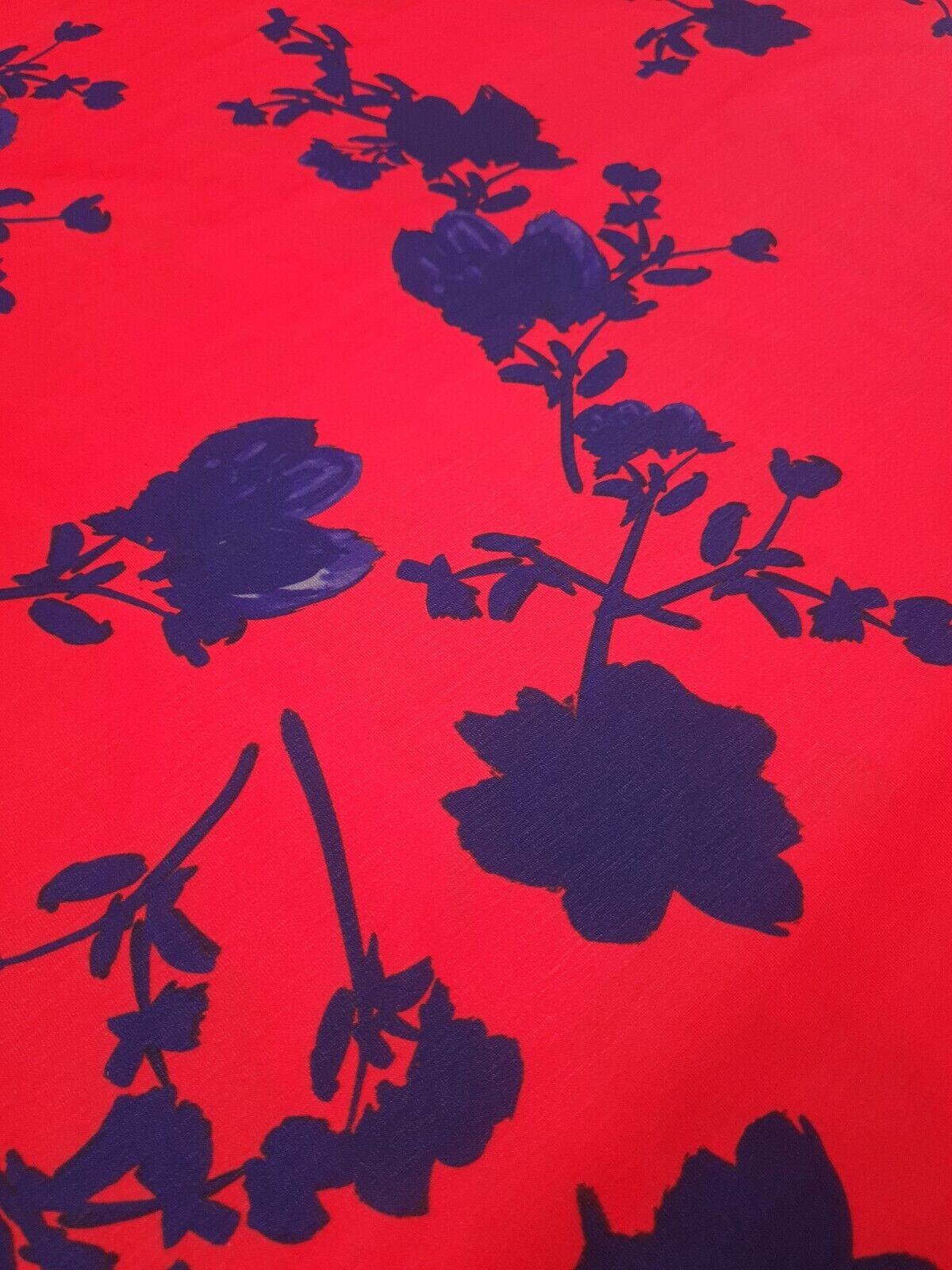 Red & Navy Large Brushstroke floral Print Spun Poly Stretch Fabric - T9 Fabrics