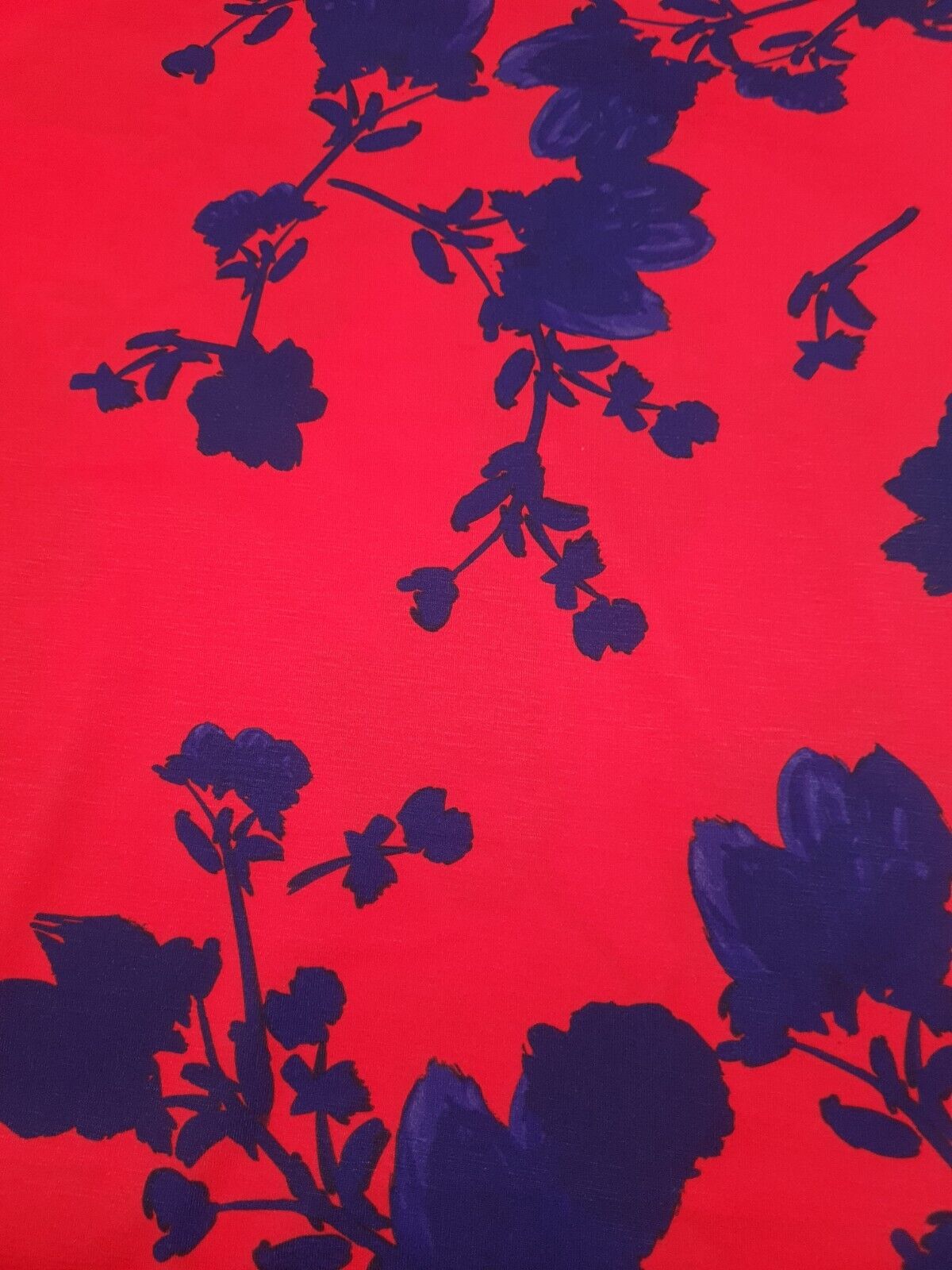 Red & Navy Large Brushstroke floral Print Spun Poly Stretch Fabric - T9 Fabrics