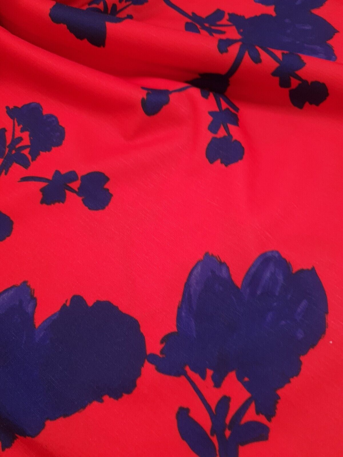 Red & Navy Large Brushstroke floral Print Spun Poly Stretch Fabric - T9 Fabrics