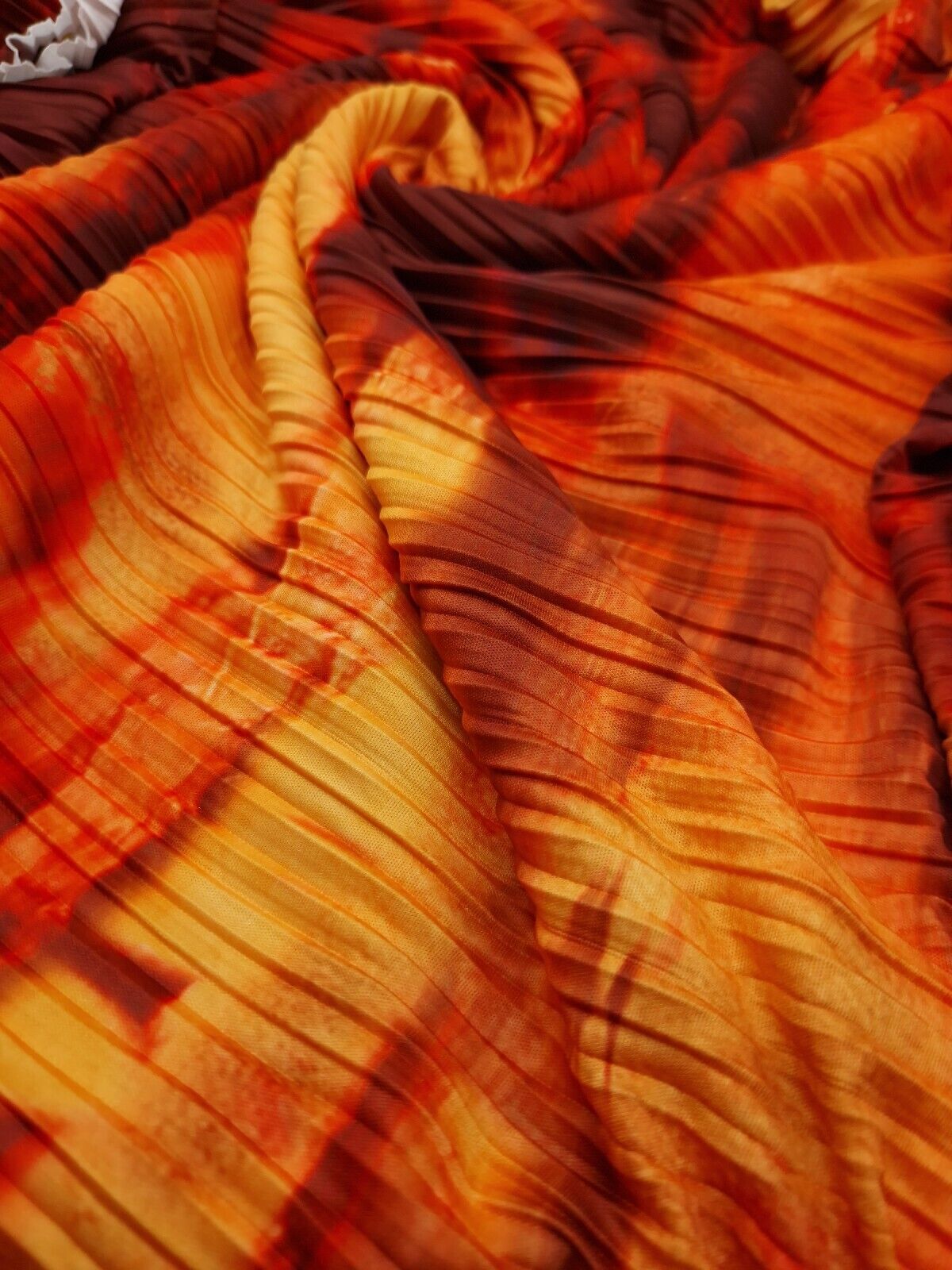 Red Orange Multi Print Plisse Fabric - T9 Fabrics