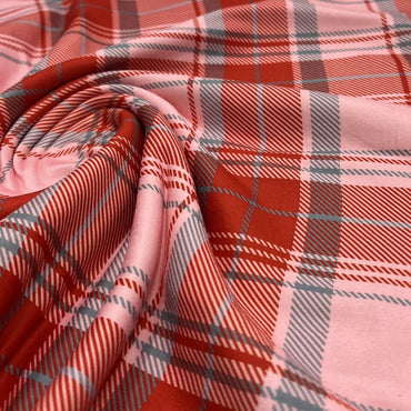 Red Pink Check Super Soft Spun Poly Stretch Fabric - T9 Fabrics