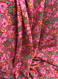 Red Pink Floral Lightweight Non Stretch Woven Fabric - T9 Fabrics