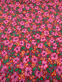 Red Pink Floral Lightweight Non Stretch Woven Fabric - T9 Fabrics
