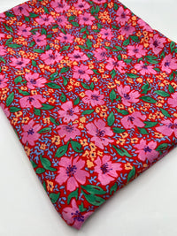 Red Pink Floral Lightweight Non Stretch Woven Fabric - T9 Fabrics