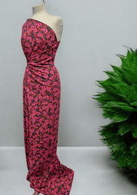 Red Pink Floral Lightweight Non Stretch Woven Fabric - T9 Fabrics
