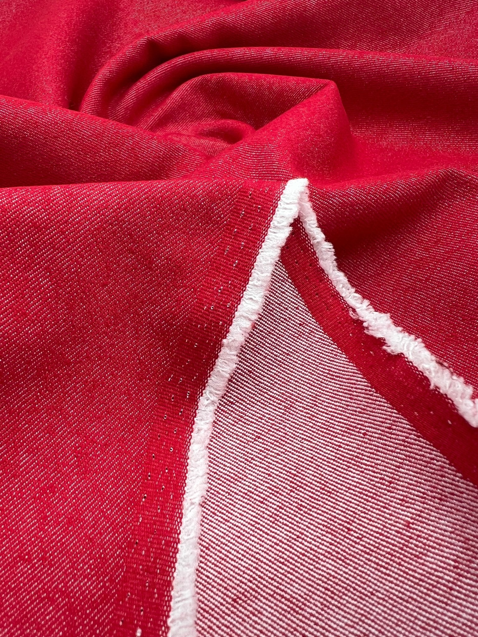 Red Plain Washed Stretch Denim 280GSM - T9 Fabrics