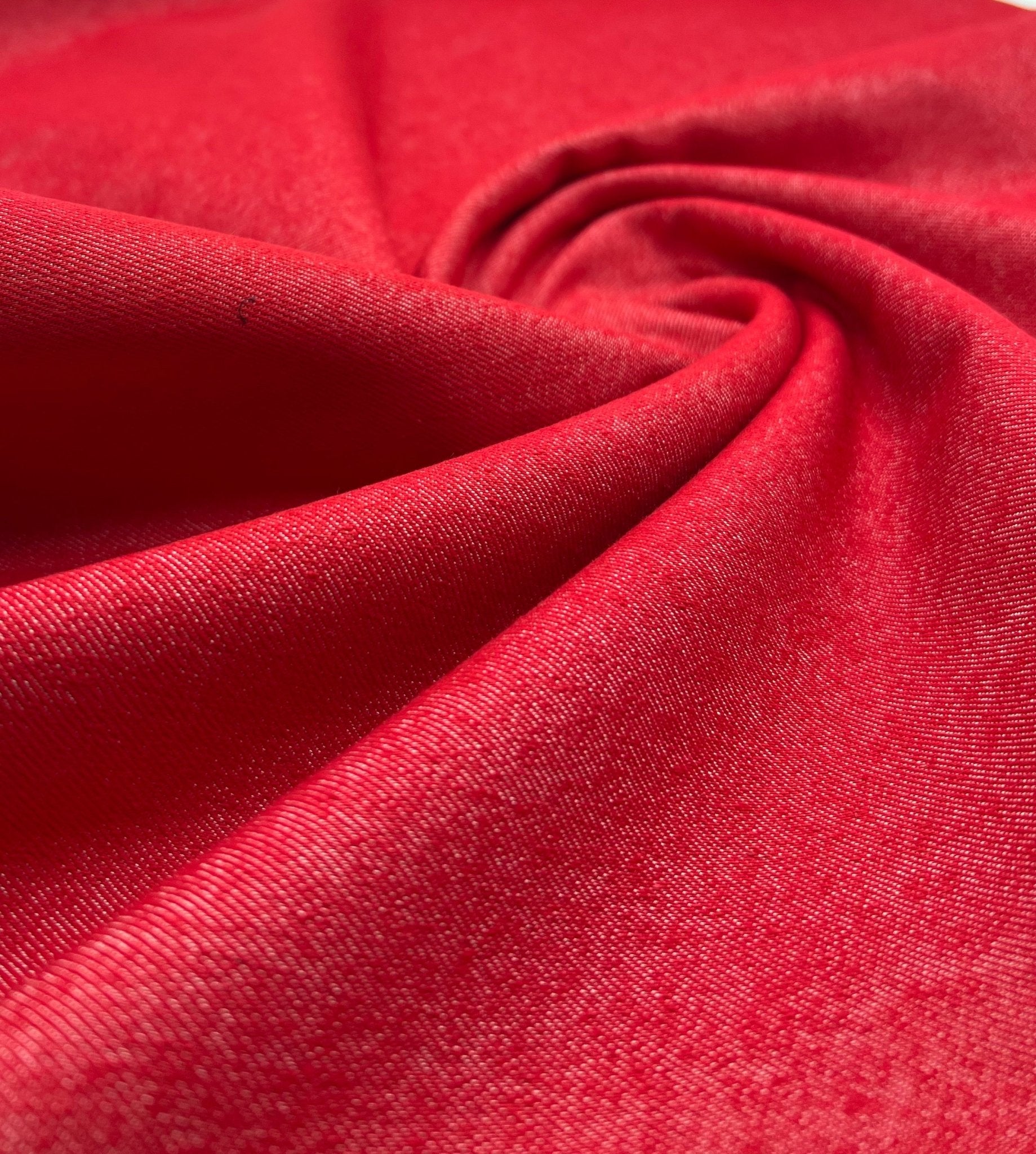 Red Plain Washed Stretch Denim 280GSM - T9 Fabrics