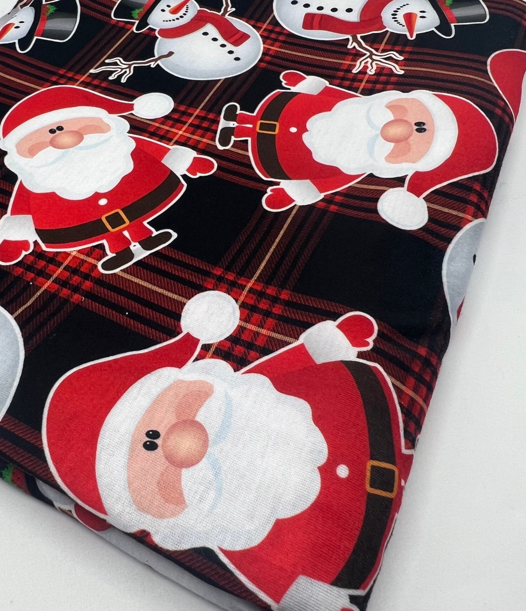Red Santa Check Print Soft Spun Poly Stretch Fabric - T9 Fabrics