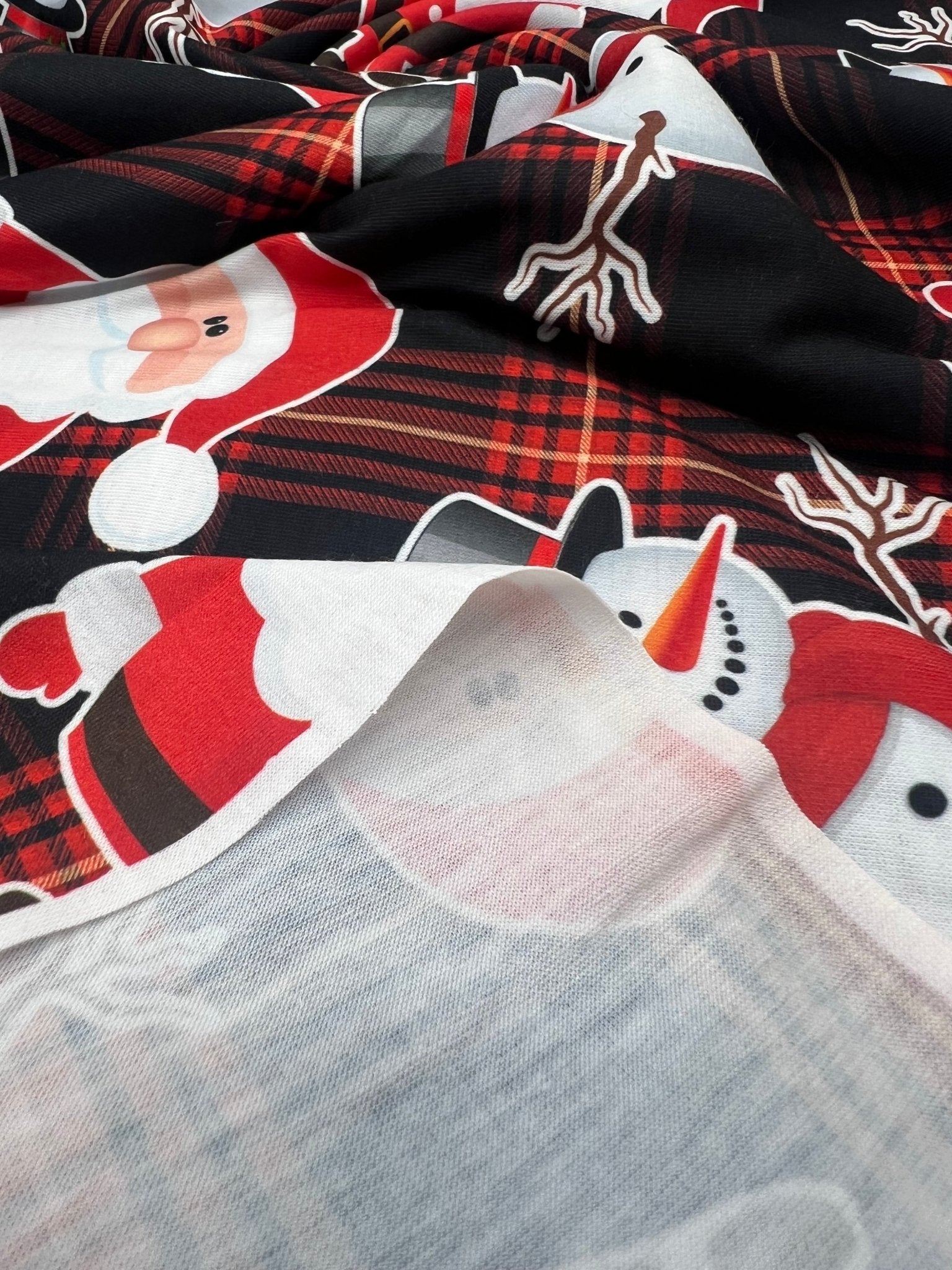 Red Santa Check Print Soft Spun Poly Stretch Fabric - T9 Fabrics