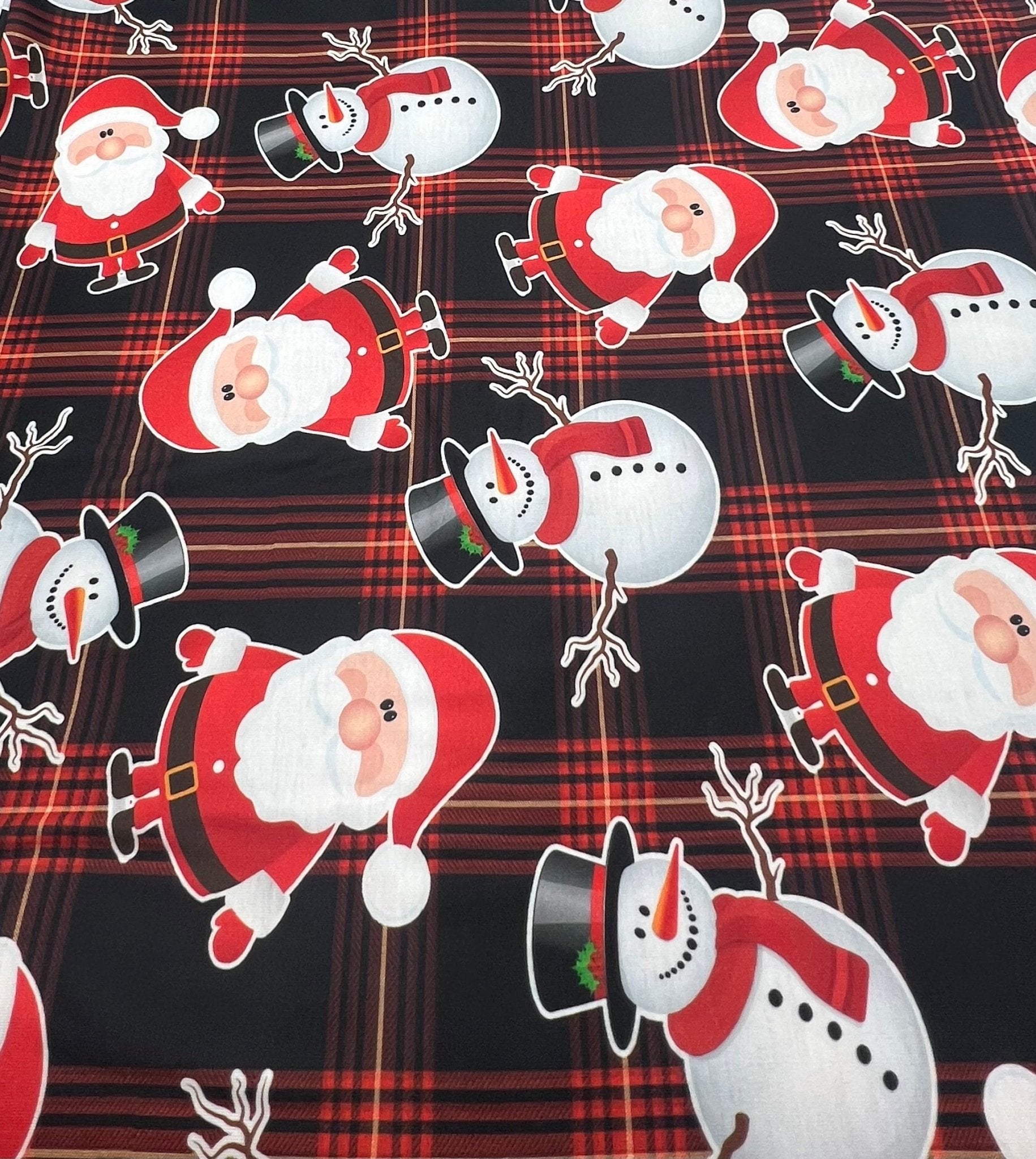 Red Santa Check Print Soft Spun Poly Stretch Fabric - T9 Fabrics