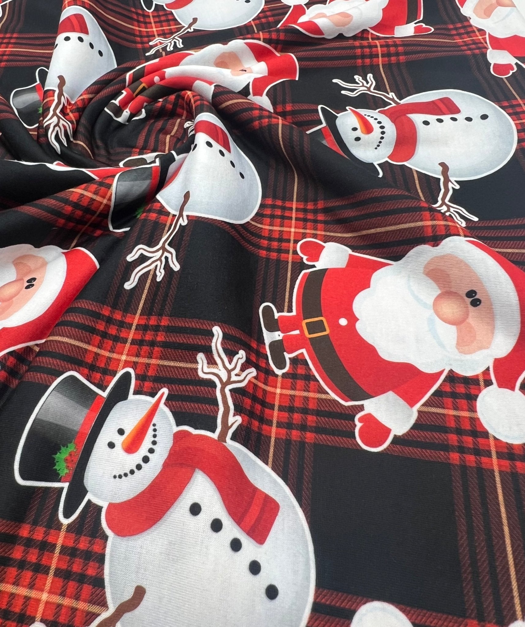 Red Santa Check Print Soft Spun Poly Stretch Fabric - T9 Fabrics