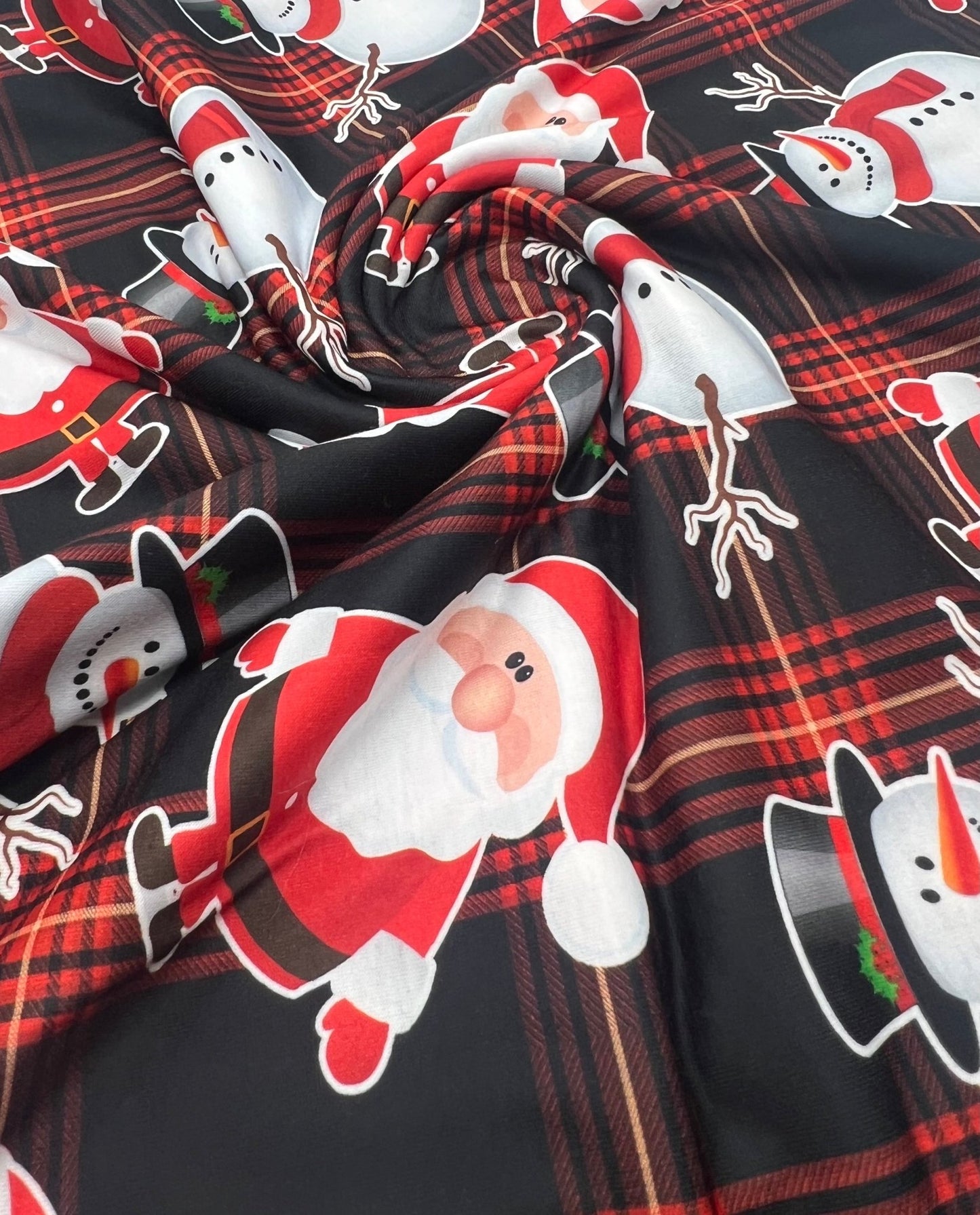 Red Santa Check Print Soft Spun Poly Stretch Fabric - T9 Fabrics