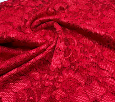 Red Scalloped Edge Floral Lace Fabric Stretch - T9 Fabrics