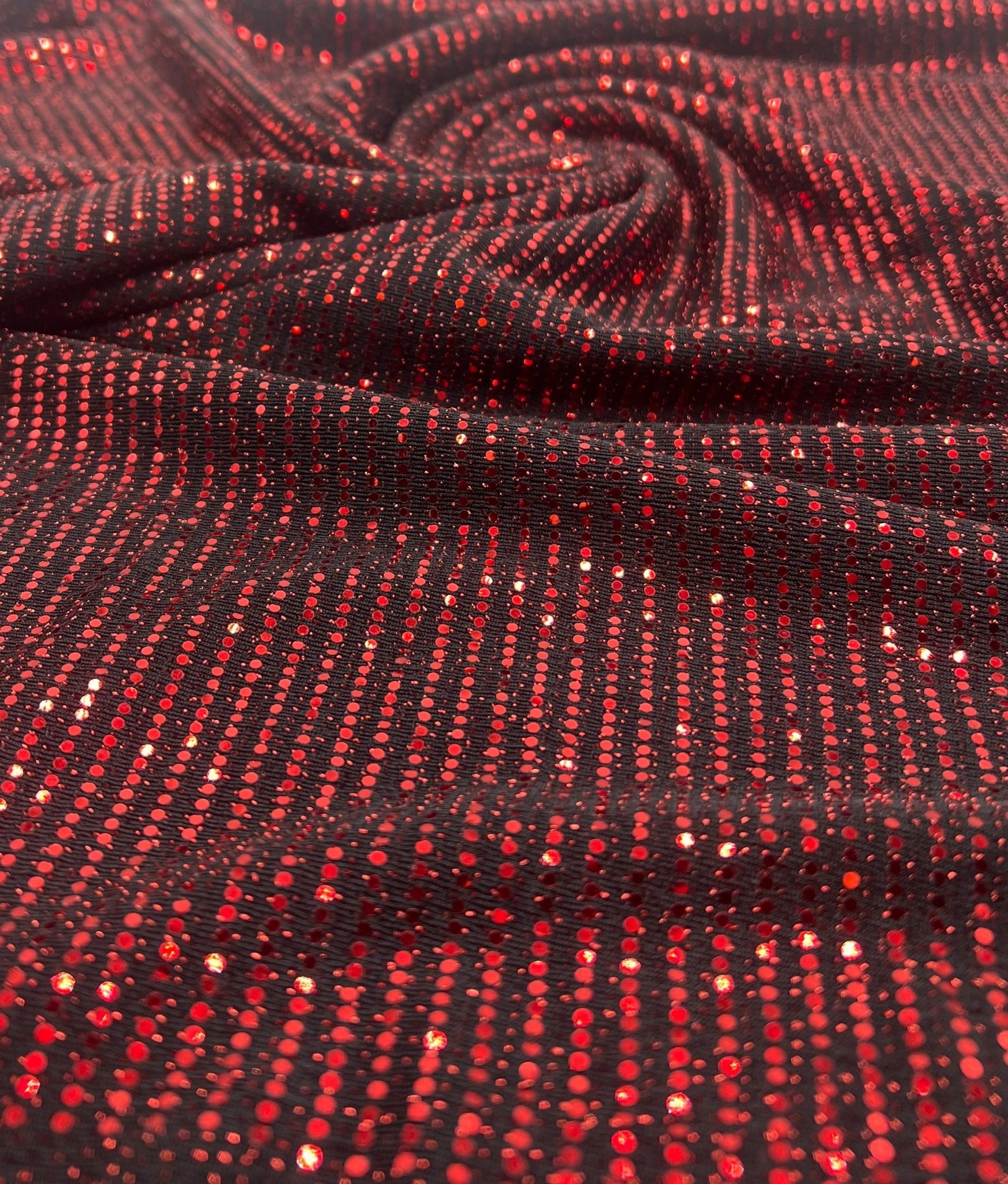 Red Sequin Nylon Metallic Sparkle Stretch Fabric - T9 Fabrics