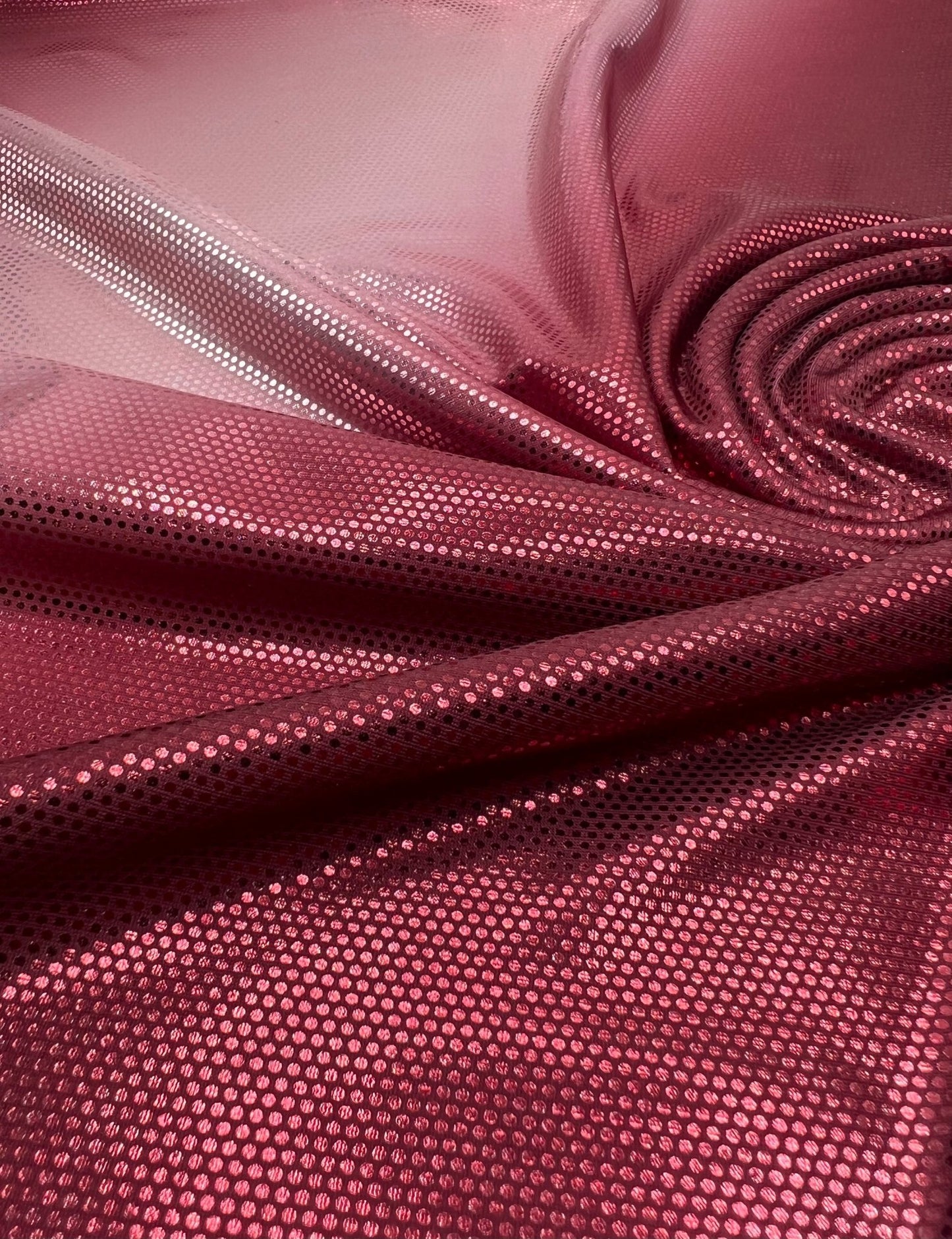 Red Silver Shiny Sequin Soft Touch 2 Way Stretch Fabric - T9 Fabrics
