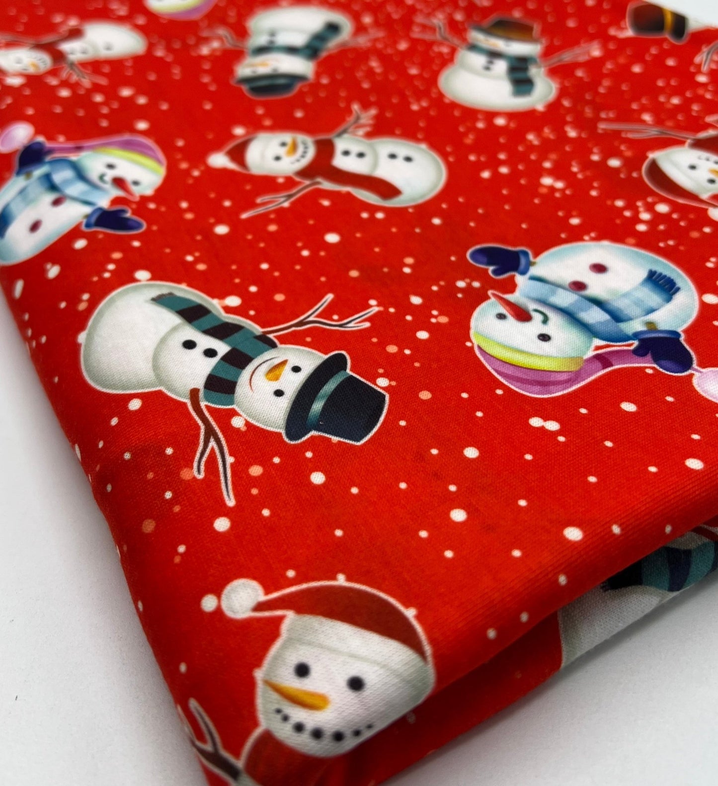 Red Snow Snowman Print Soft Spun Poly Stretch Fabric - T9 Fabrics