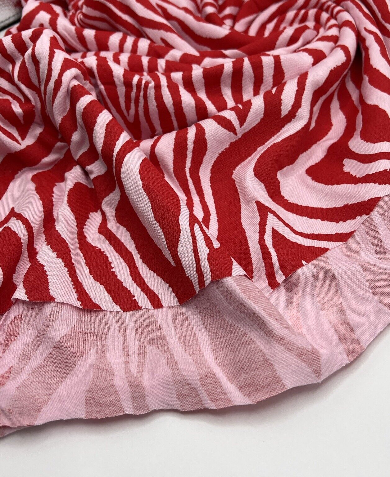 Red Soft Pink Zebra Print Viscose Elastane Fabric - T9 Fabrics