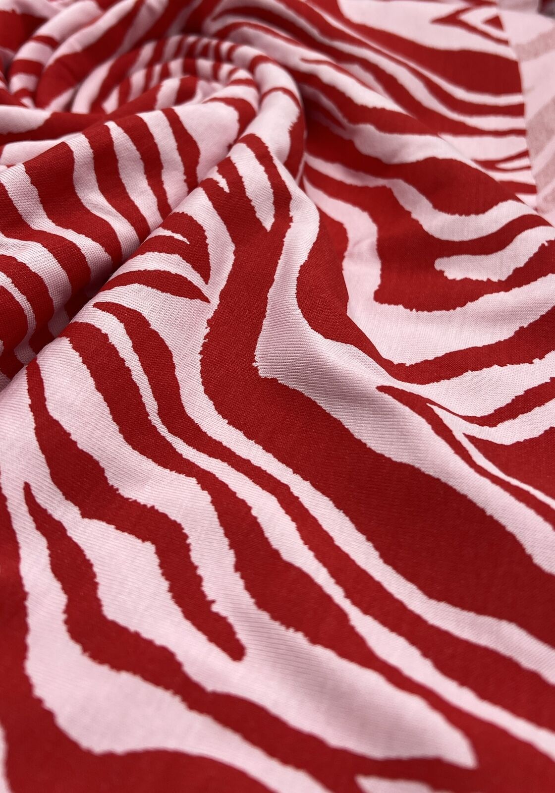 Red Soft Pink Zebra Print Viscose Elastane Fabric - T9 Fabrics