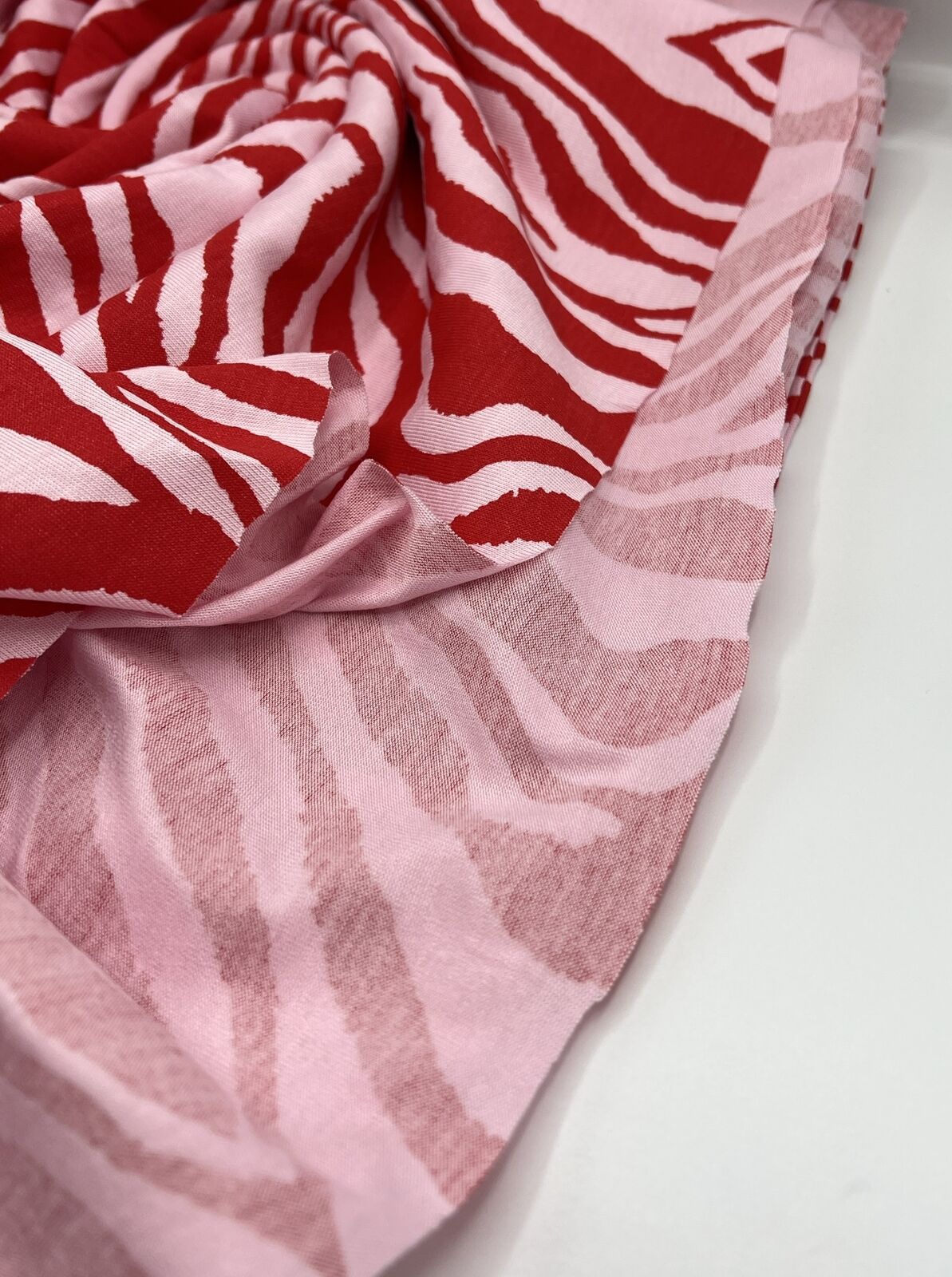 Red Soft Pink Zebra Print Viscose Elastane Fabric - T9 Fabrics