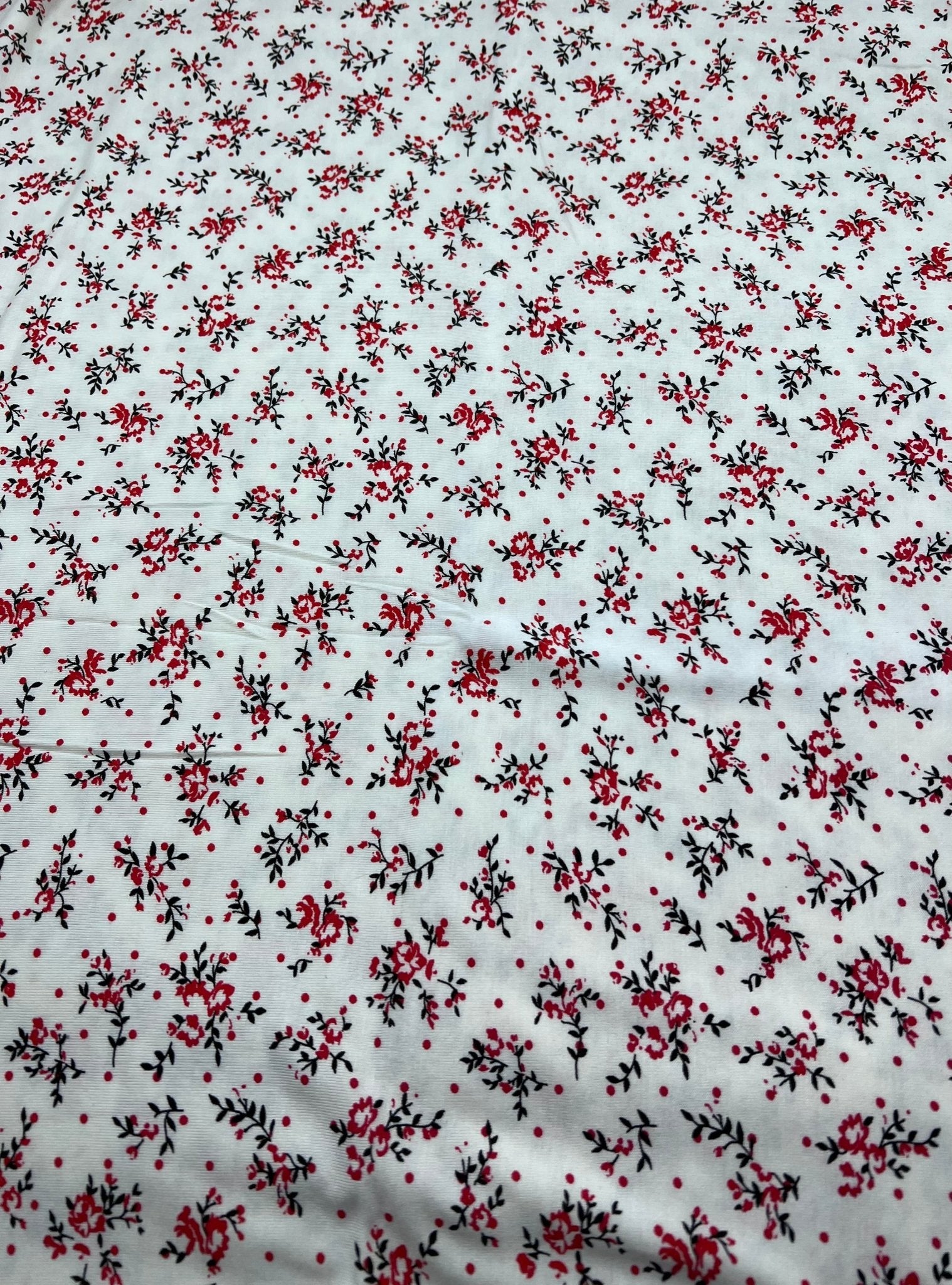 Red Spot Floral Print Viscose Elastane Fabric - T9 Fabrics