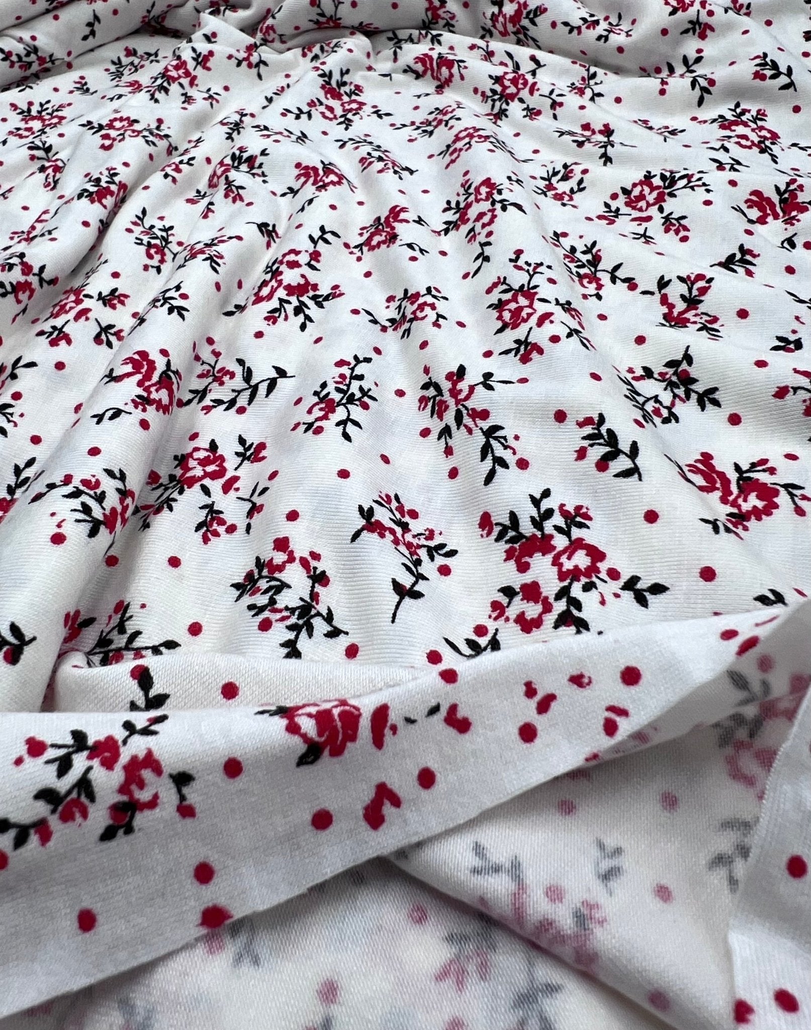 Red Spot Floral Print Viscose Elastane Fabric - T9 Fabrics