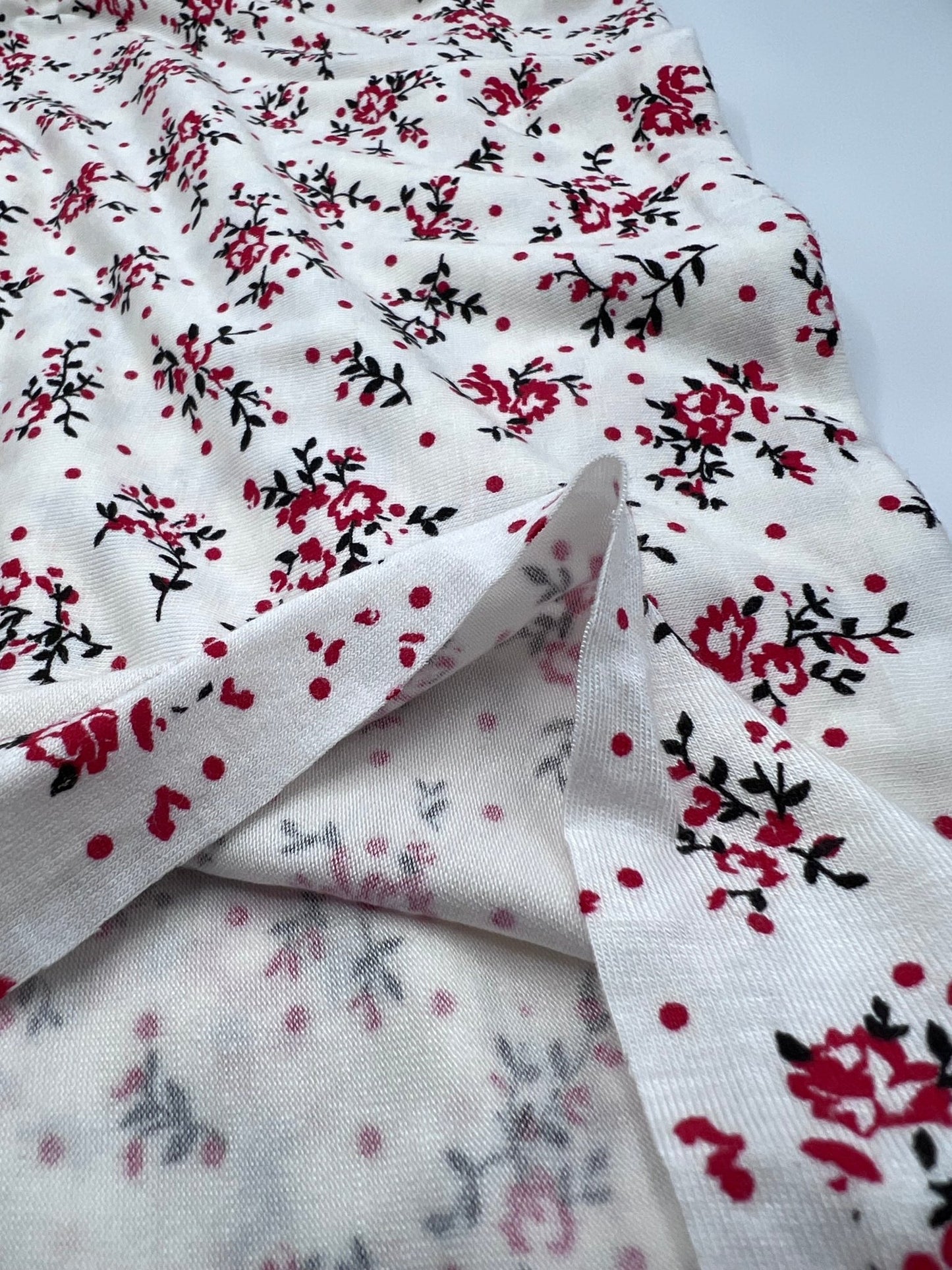 Red Spot Floral Print Viscose Elastane Fabric - T9 Fabrics