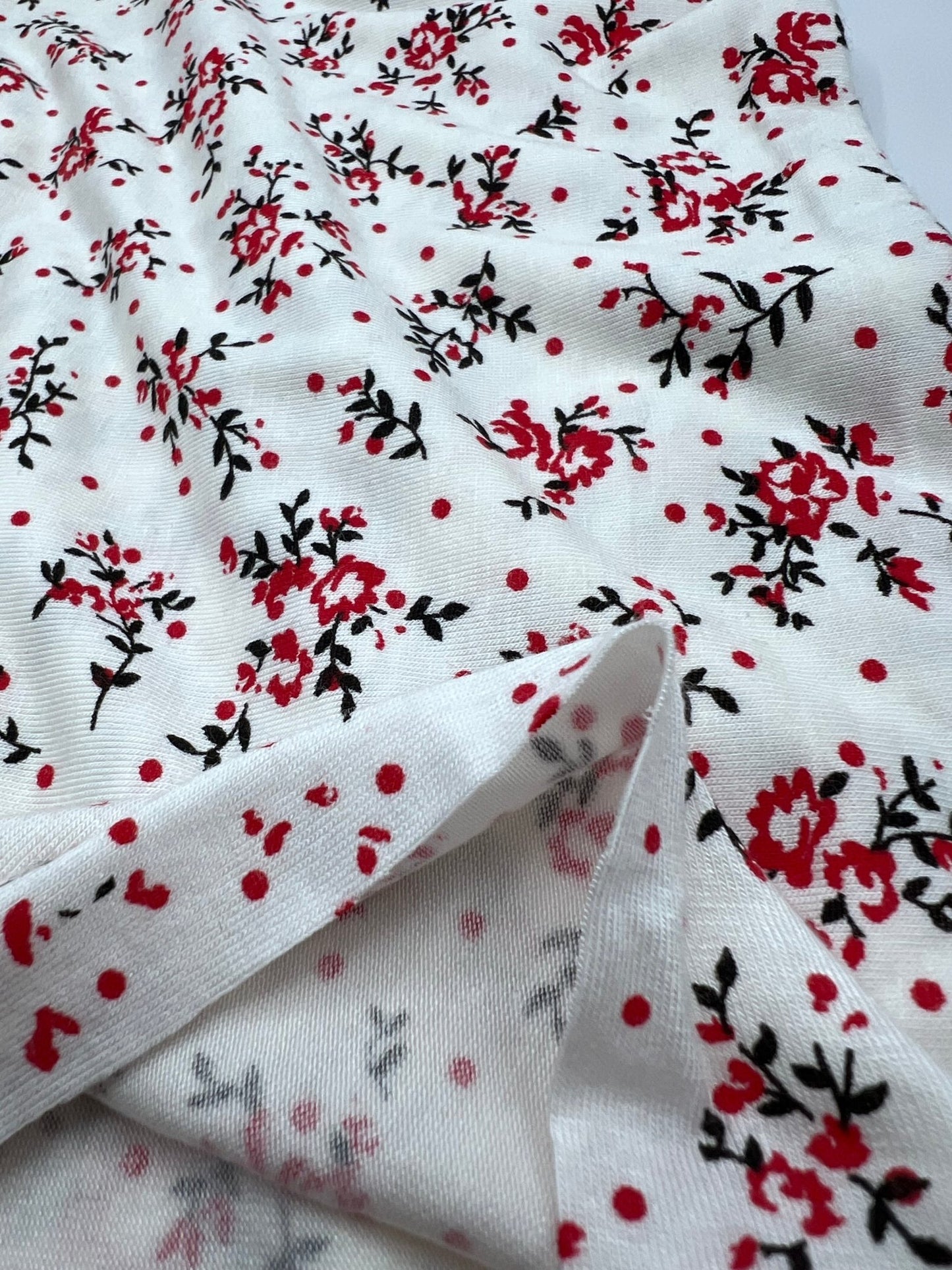 Red Spot Floral Print Viscose Elastane Fabric - T9 Fabrics