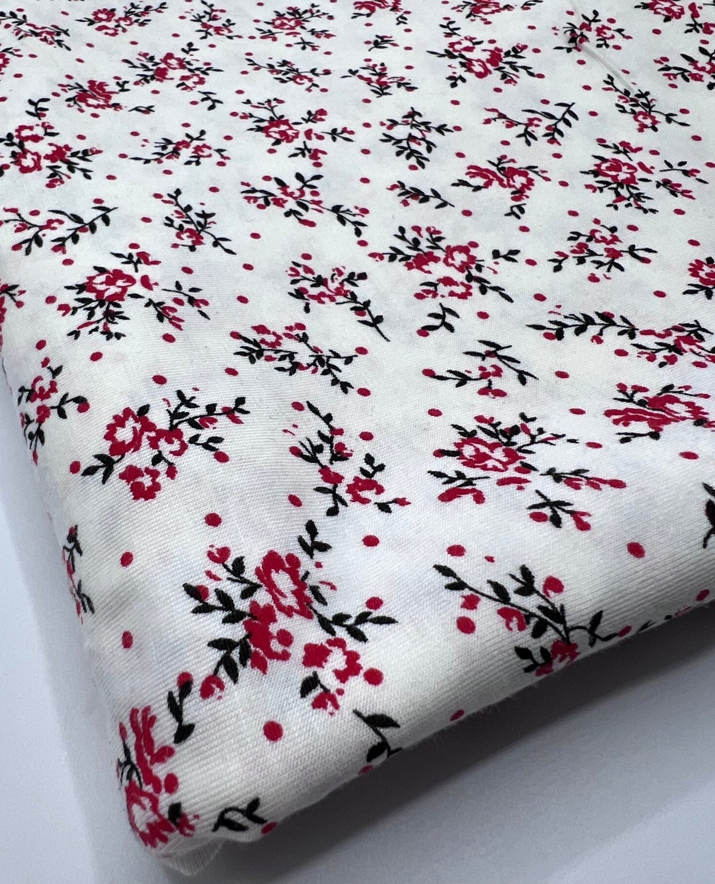 Red Spot Floral Print Viscose Elastane Fabric - T9 Fabrics