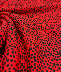 Red Spot Print Viscose Elastane Fabric - T9 Fabrics