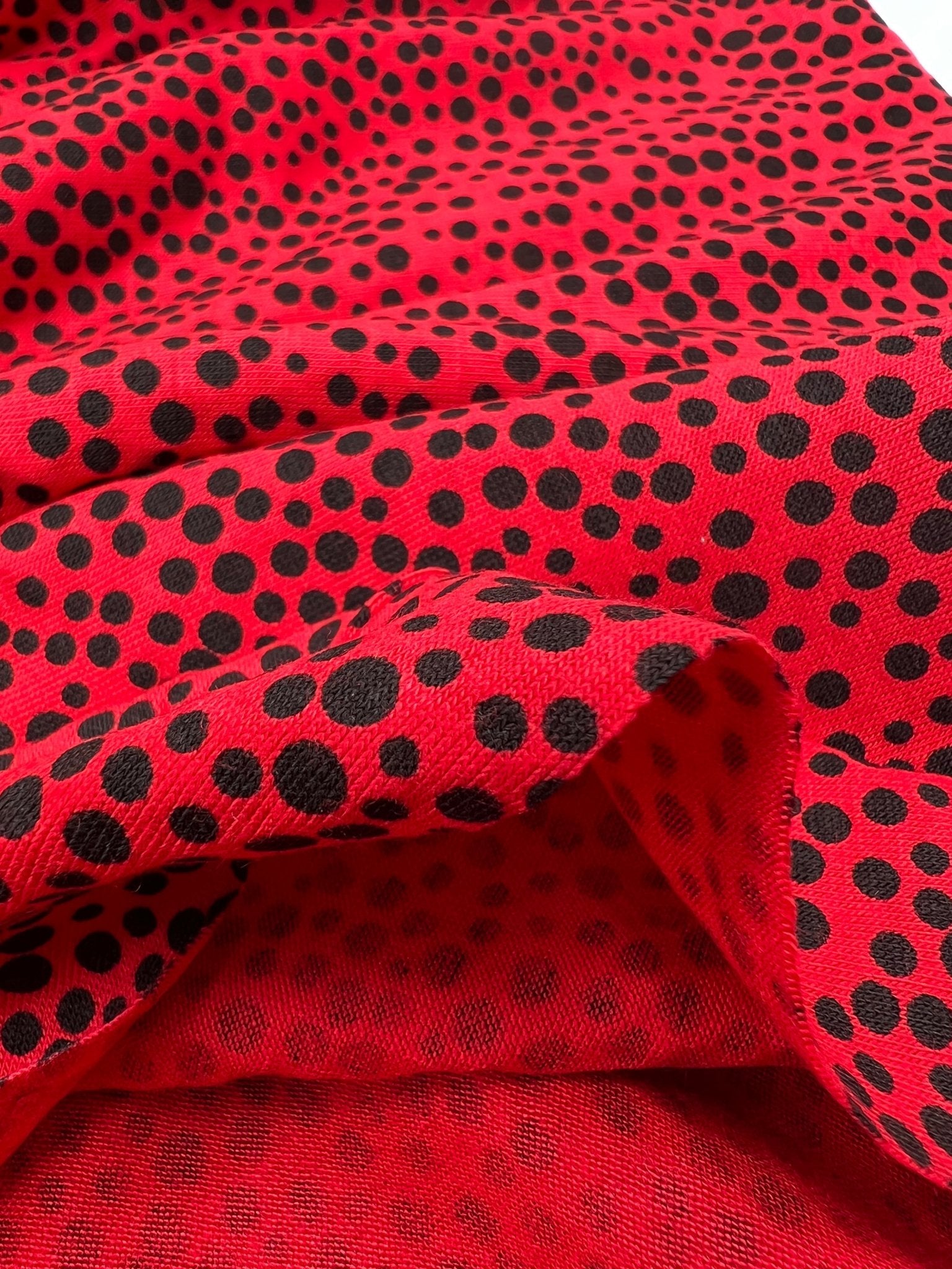 Red Spot Print Viscose Elastane Fabric - T9 Fabrics