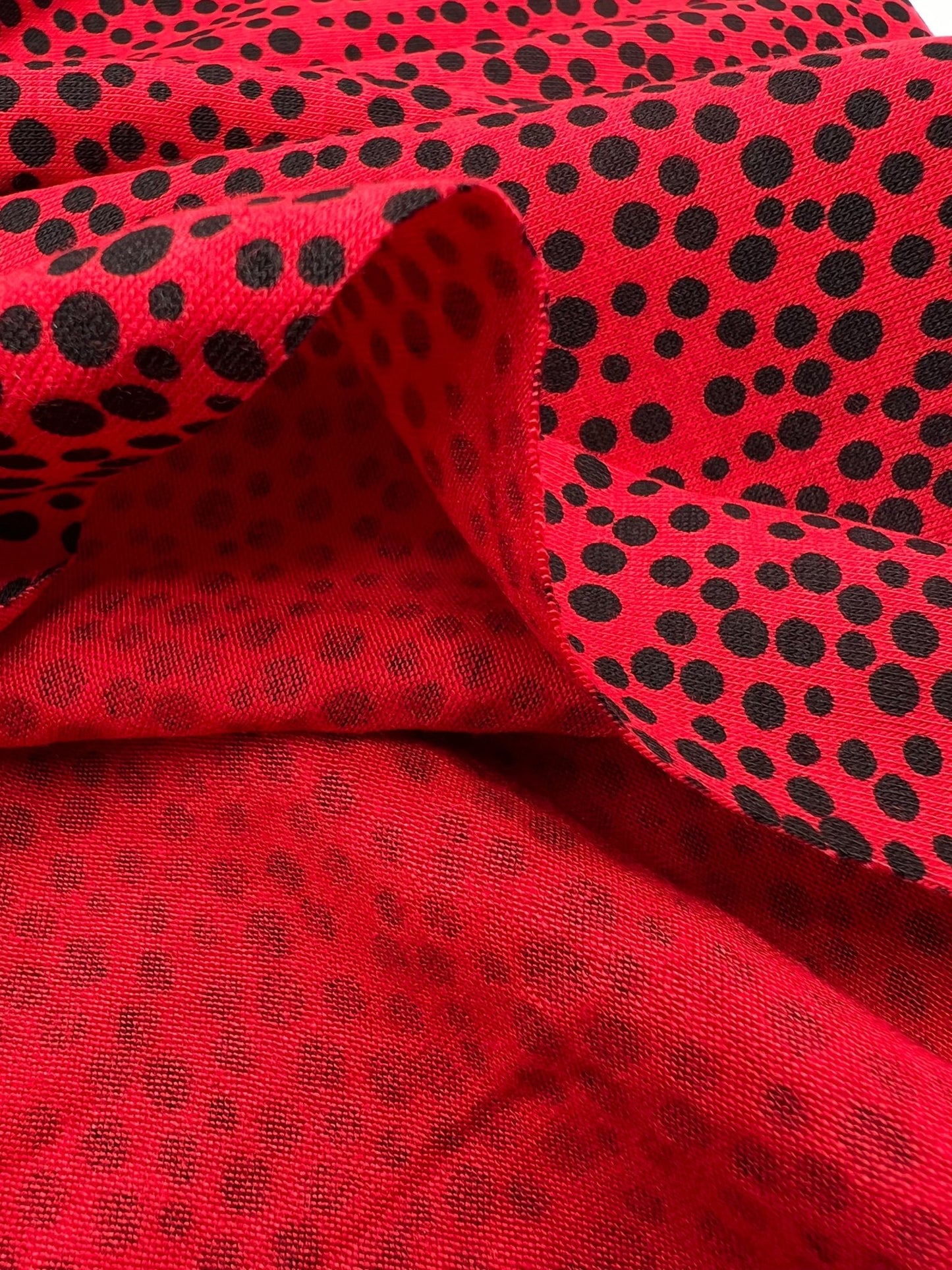 Red Spot Print Viscose Elastane Fabric - T9 Fabrics