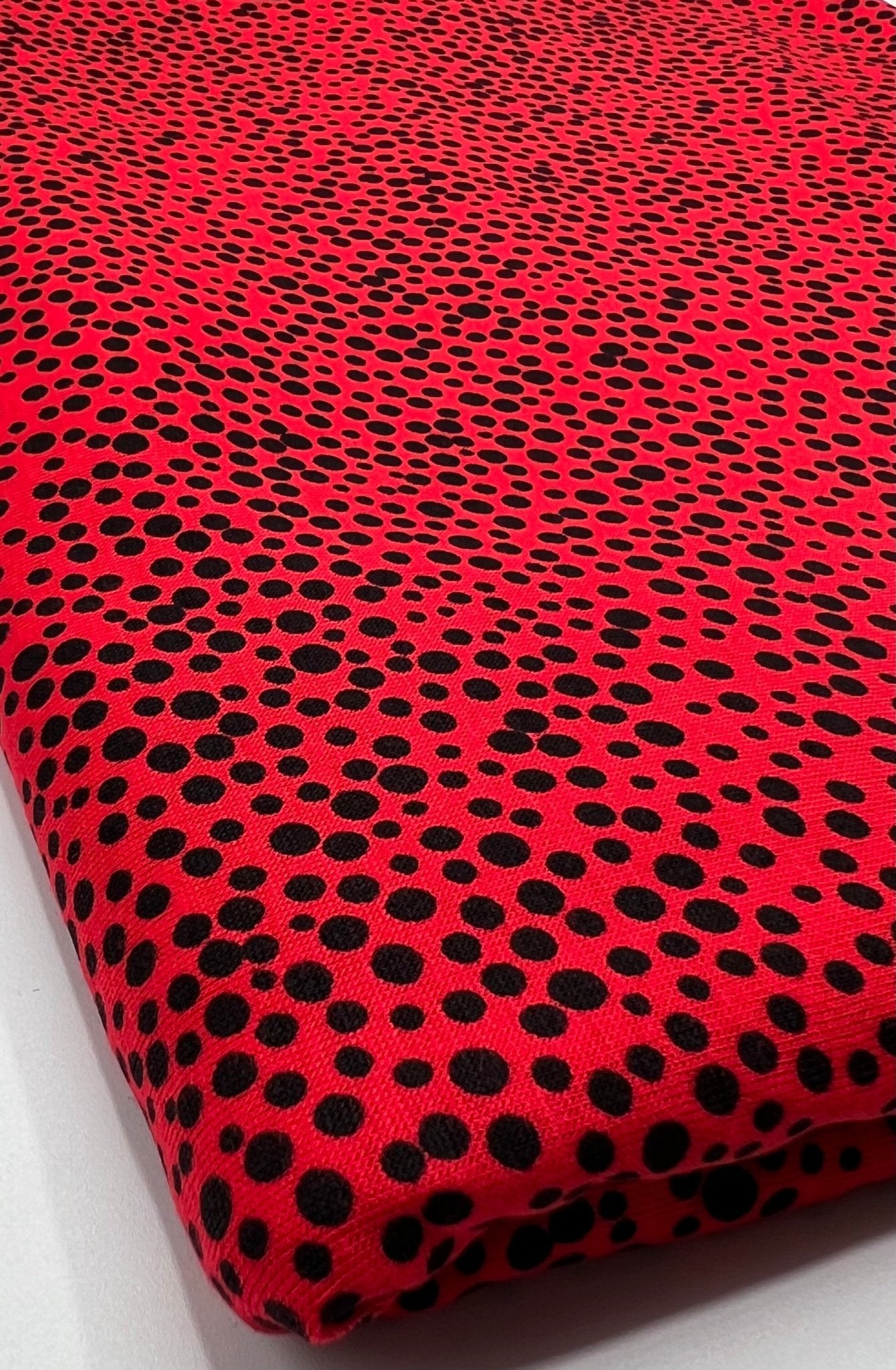 Red Spot Print Viscose Elastane Fabric - T9 Fabrics