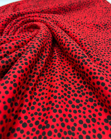 Red Spot Print Viscose Elastane Fabric - T9 Fabrics