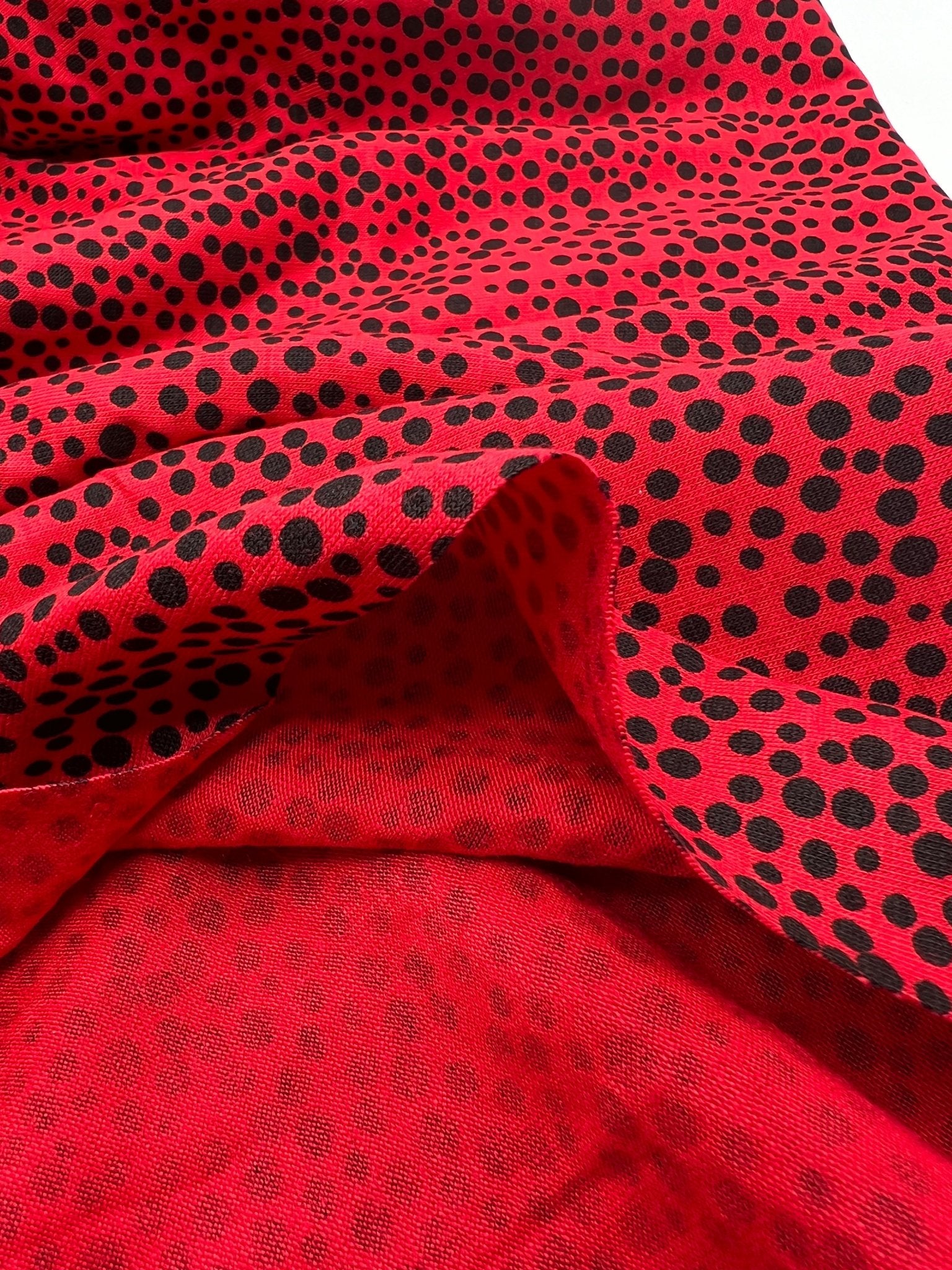 Red Spot Print Viscose Elastane Fabric - T9 Fabrics