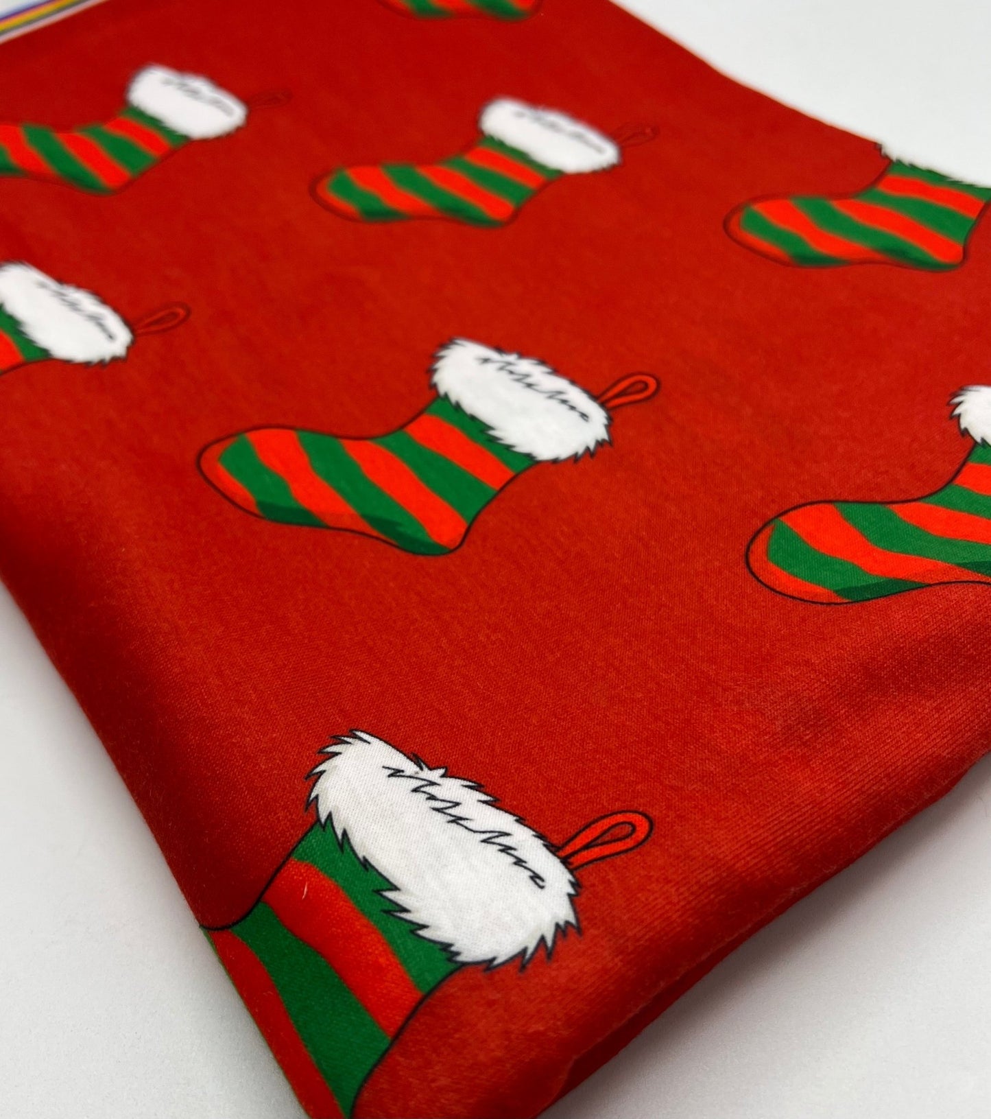 Red Stocking Print Soft Spun Poly Stretch Fabric - T9 Fabrics